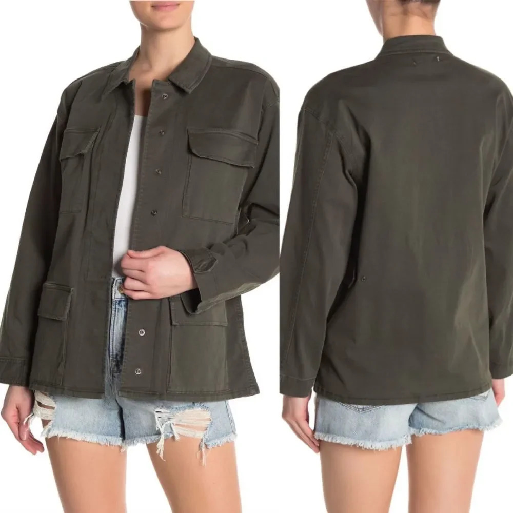 Good American The Utility Jacket in Olive Green